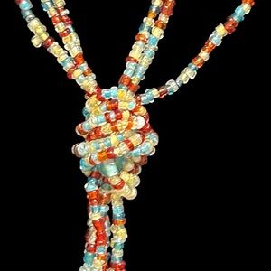 Vintage Long Multi Color Glass Strand Bead Necklace